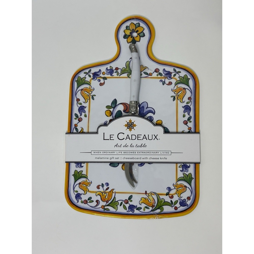 Le Cadeaux Art de la Table Melamine Floral Cheese Board Laguiole Knife Set Capri